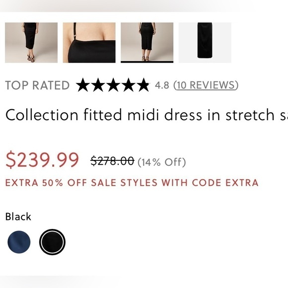 NWT J Crew Collection Fitted MIDI Dress in Stretch Satin - Black- Size 20 - Picture 3 of 7